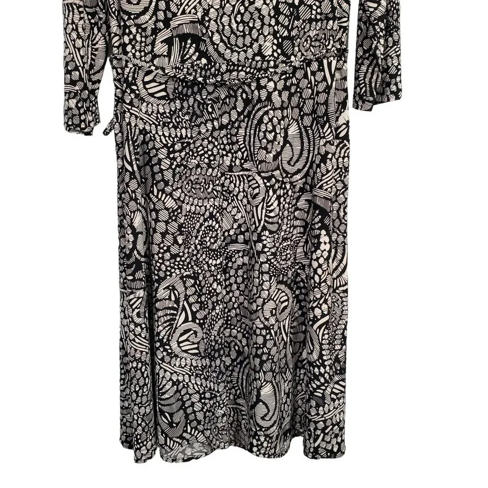 Chaps NWT Size XL Dress Jersey Knit Midi Stretch Faux Wrap Belt Abstract Black - Picture 7 of 12